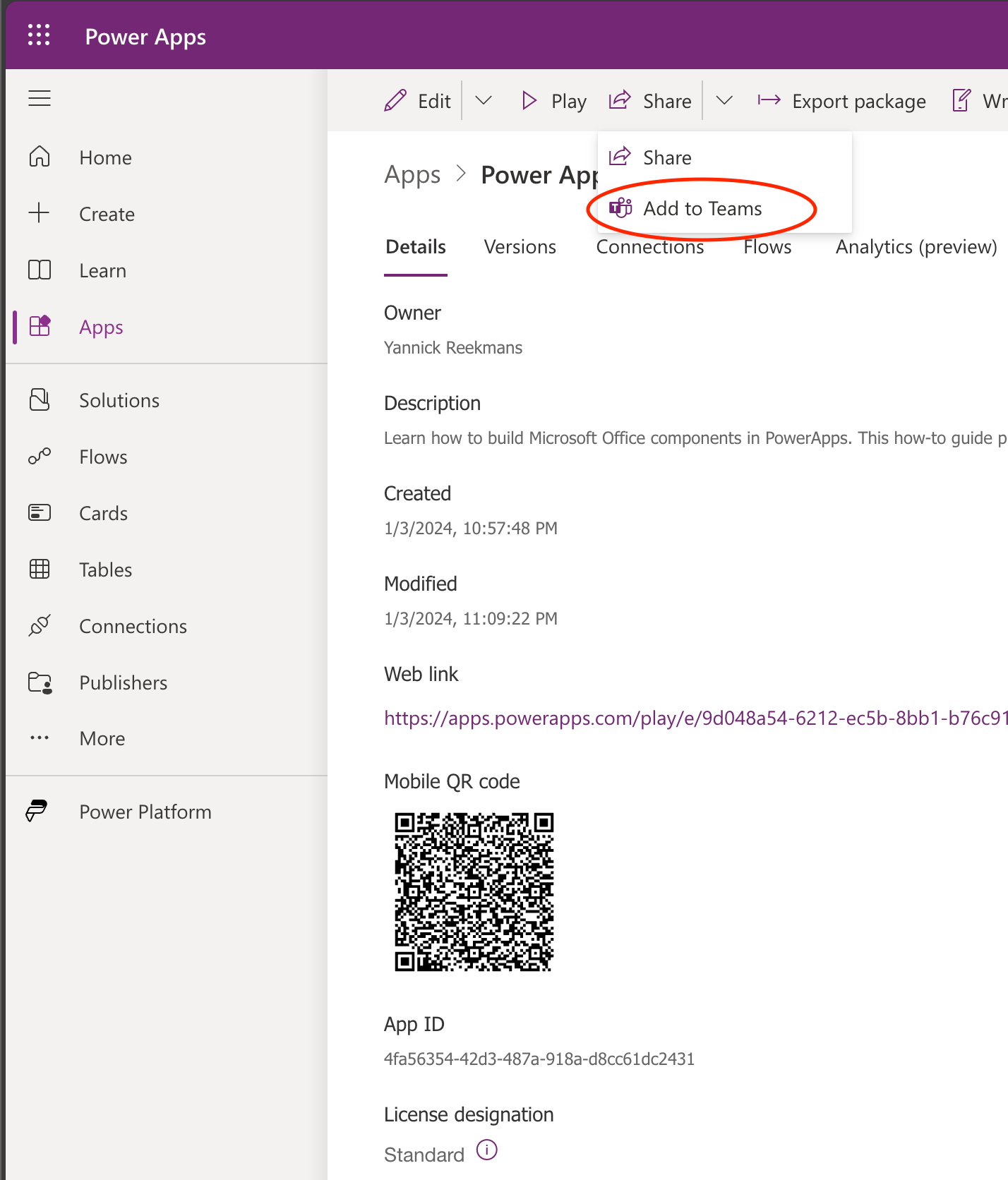 Use a Power Apps app in Microsoft Teams as a personal and/or channel tab