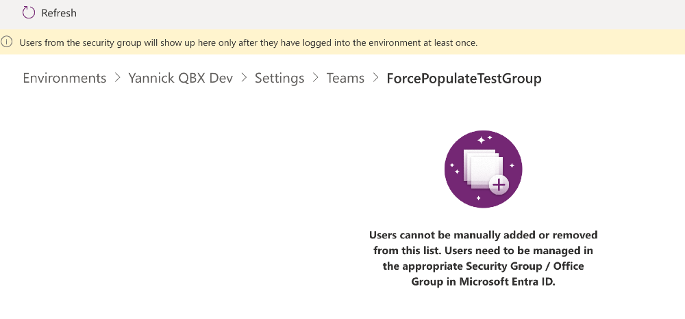 Force populate a "Microsoft Entra ID"-based Team in Power Platform